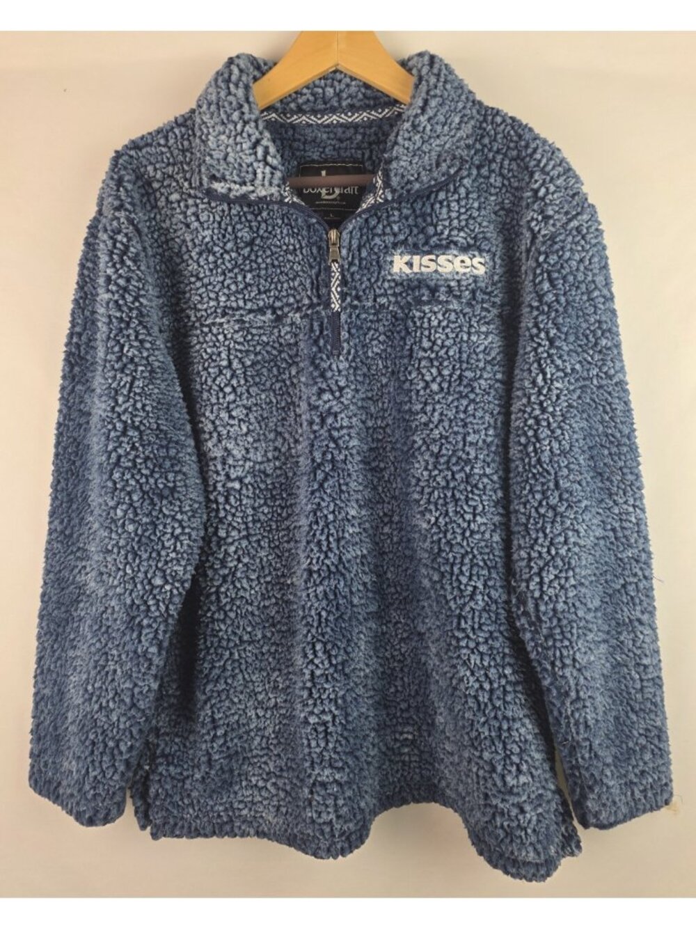 Kisses Boxercraft Womens Sweatshirt Size Large Blue Sherpa 1/4 Zip Long Sleeve